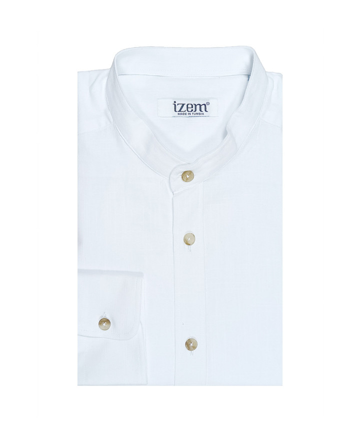 Chemise Col Mao En Lin Blanche Uni