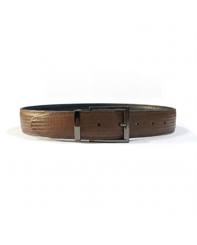 Ceinture cuir réversible : noir grainé et camel tabac perforé