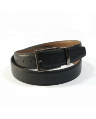 Ceinture cuir réversible : noir grainé et camel tabac perforé
