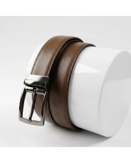 Ceinture cuir réversible : noir grainé et camel tabac perforé