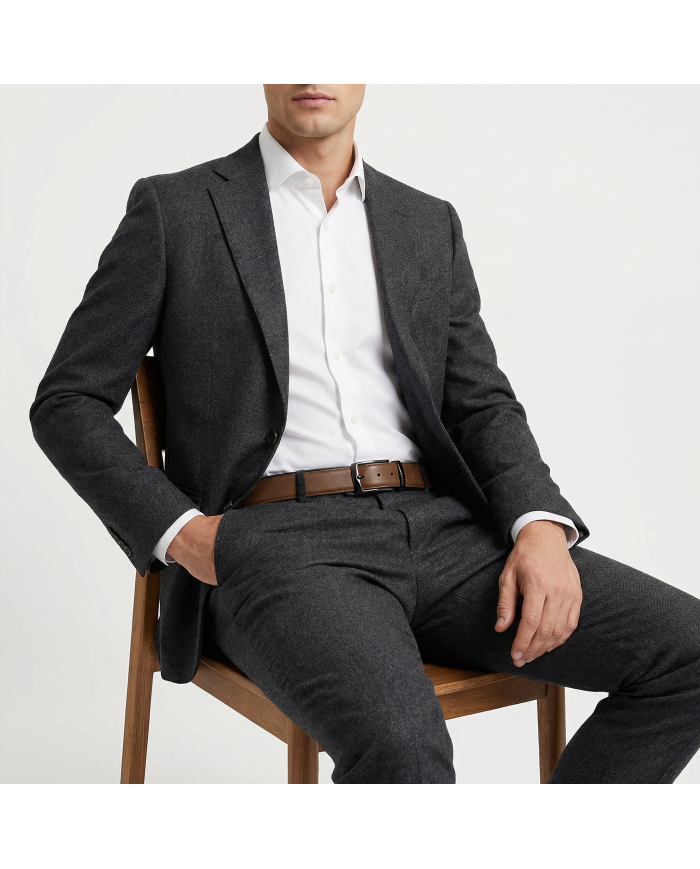 Ceinture cuir réversible : noir grainé et camel tabac perforé