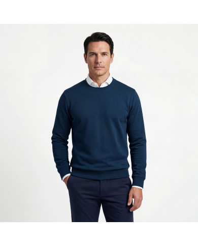 Cravate.tn | Pull col rond en coton - Bleu Indigo