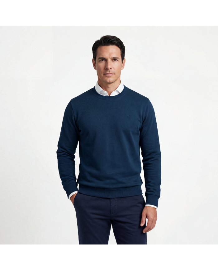 Cravate.tn | Pull col rond en coton - Bleu Indigo