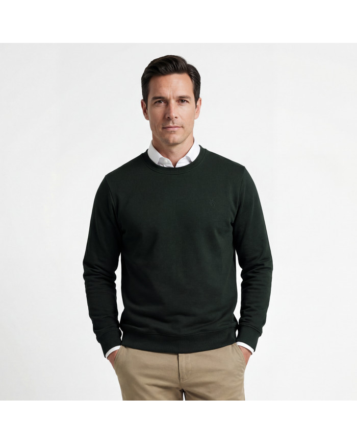 Cravate.tn | Pull col rond en coton - Vert foncé
