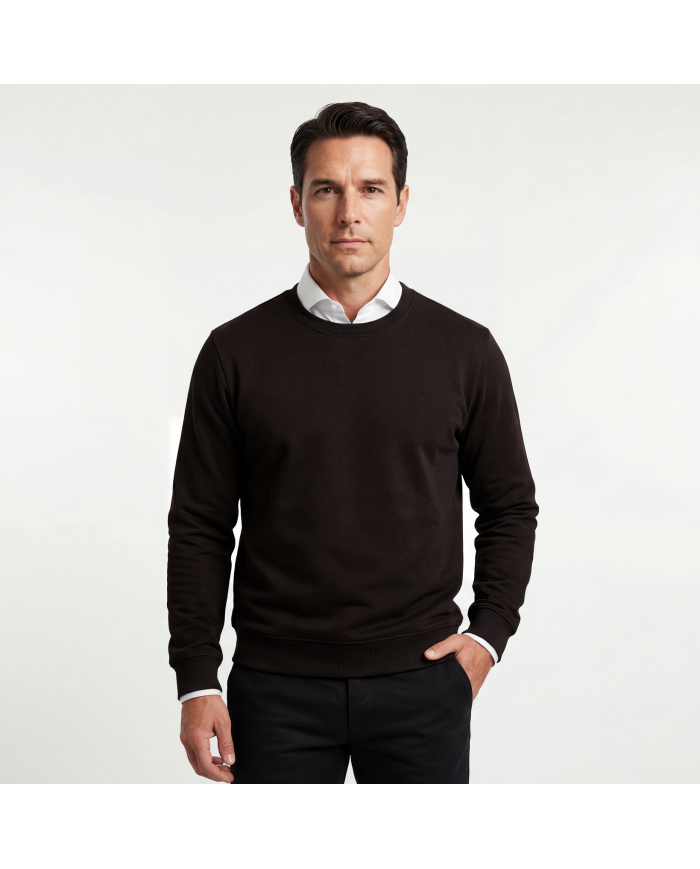 Cravate.tn | Pull col rond en coton - Marron foncé
