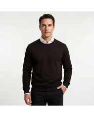 Cravate.tn | Pull col rond en coton - Marron foncé