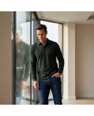 Cravate.tn | Polo manche longue en coton - Vert foncé