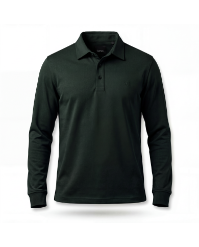 Cravate.tn | Polo manche longue en coton - Vert foncé