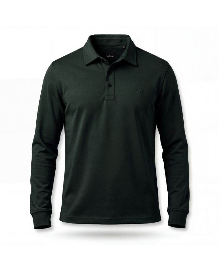 Cravate.tn | Polo manche longue en coton - Vert foncé