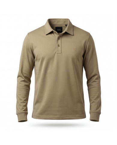 Cravate.tn | Polo manche longue en coton - Beige