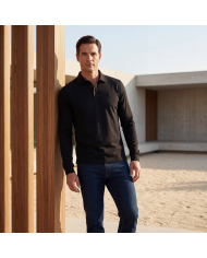 Cravate.tn | Polo manche longue en coton - Noir