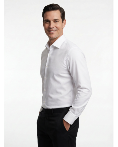 Pack 2 Chemises Col ouverte en popeline- Blanche- et blanche avec des petits carreaux