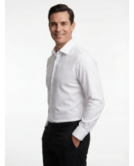 Pack 2 Chemises Col ouverte en popeline- Blanche- et blanche avec des petits carreaux