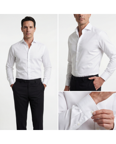 Pack 2 Chemises Col ouverte en popeline- Blanche- et blanche avec des petits carreaux