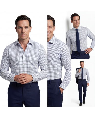 Pack 2 Chemises Col ouverte en popeline- Blanche- et blanche avec des petits carreaux