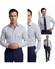 Pack 2 Chemises Col ouverte en popeline- Blanche- et blanche avec des petits carreaux