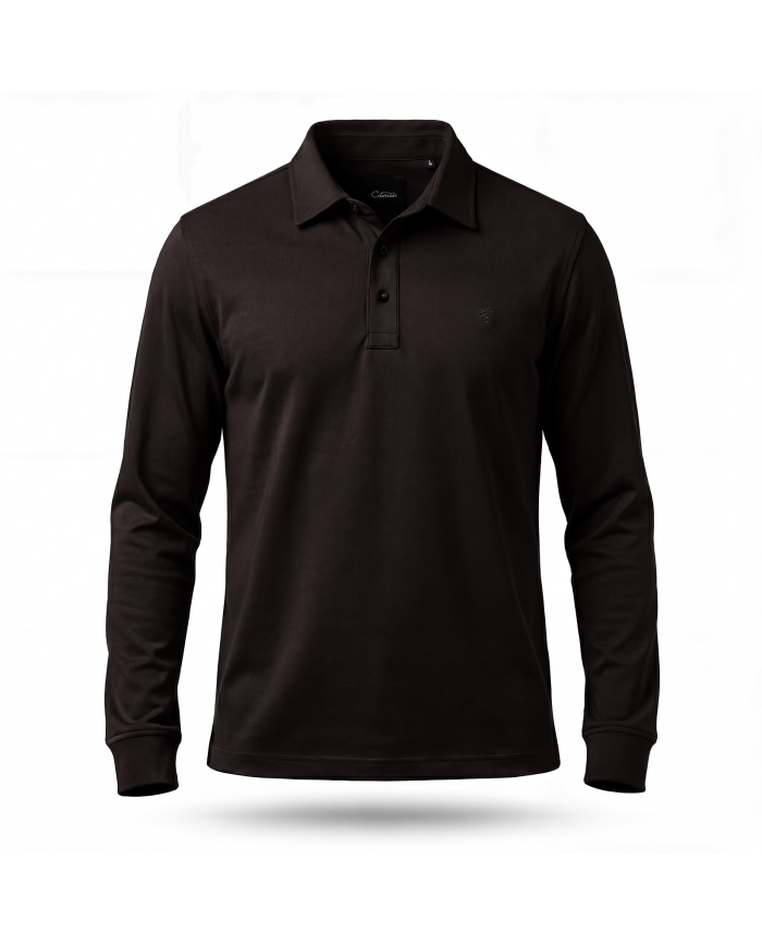 Cravate.tn | Polo manche longue en coton - Marron foncé