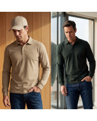 Cravate.tn | Pack 2 Polos manche longue en coton - vert et beige