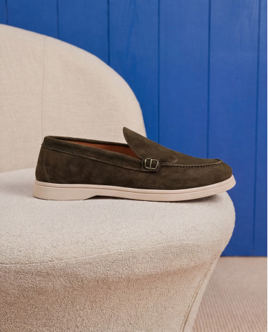 Mocassin homme en nubuck vert foncé