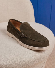 Mocassin homme en nubuck vert foncé