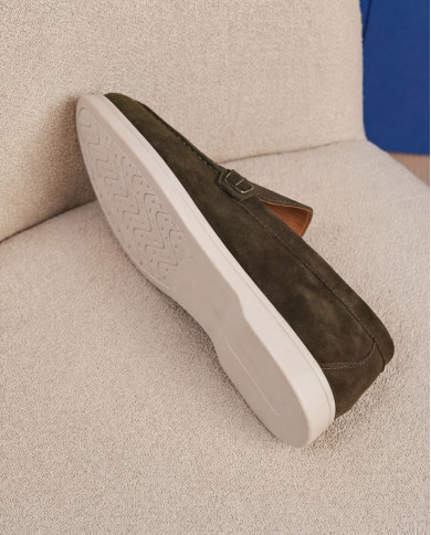 Mocassin homme en nubuck vert foncé