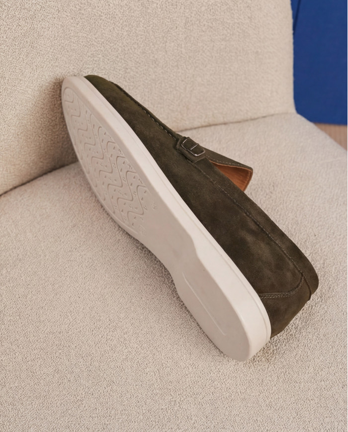 Mocassin homme en nubuck vert foncé
