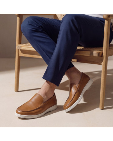 Cravate.tn | Mocassin en cuir sans lacets Camel