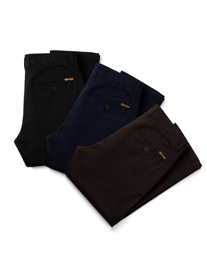 Pack 3 Pantalons Maco homme Noir, bleu marine et marron foncé