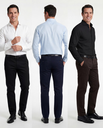 Pack 3 Pantalons Maco homme Noir, bleu marine et marron foncé