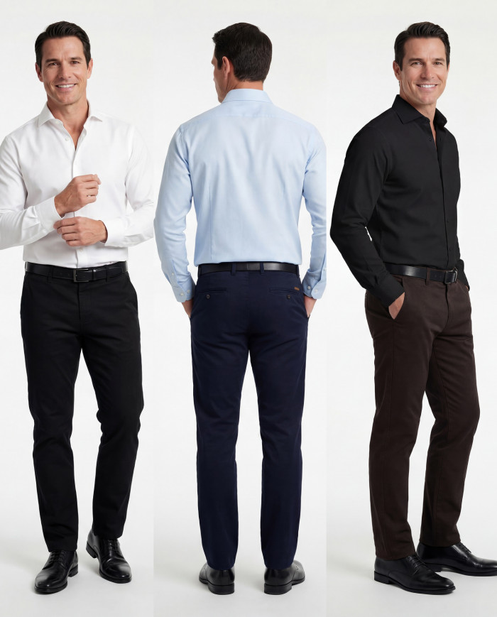 Pack 3 Pantalons Maco homme Noir, bleu marine et marron foncé