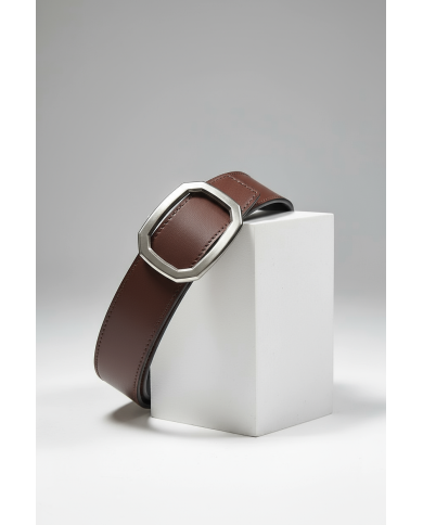 Coffret ceinture cuir réversible noir grainé et marron crispé & porte clé en cuir