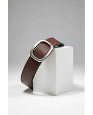 Coffret ceinture cuir réversible noir grainé et marron crispé & porte clé en cuir