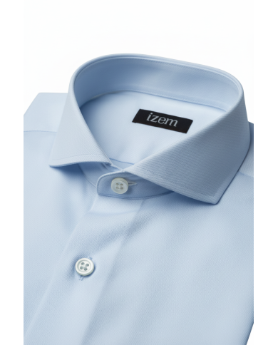 Chemise Col italien en popeline stretch - Bleu Ciel