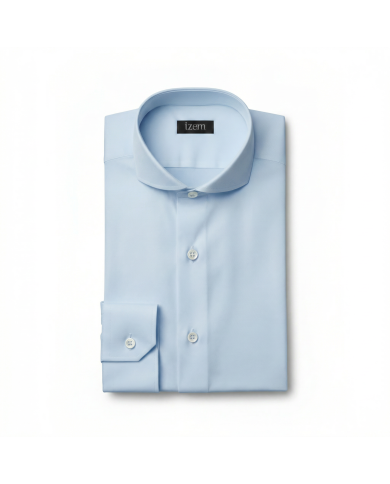 Chemise Col italien en popeline stretch - Bleu Ciel