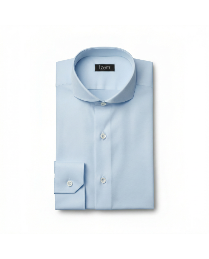 Chemise Col italien en popeline stretch - Bleu Ciel