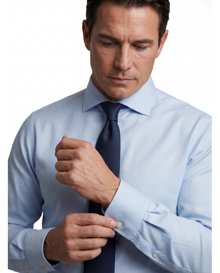 Chemise Col italien en popeline stretch - Bleu Ciel