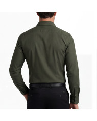Cravate.tn | Chemise en popeline stretch Col ouvert - Vert d'olive