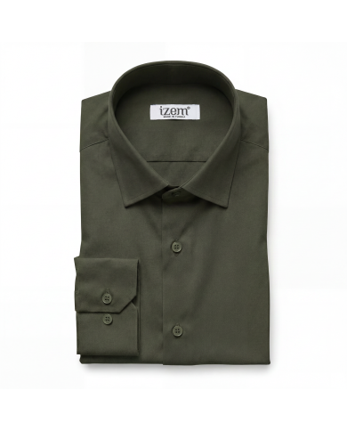 Cravate.tn | Chemise en popeline stretch Col ouvert - Vert d'olive