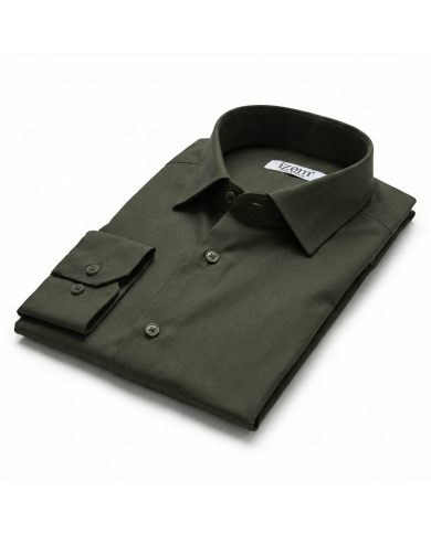 Cravate.tn | Chemise en popeline stretch Col ouvert - Vert d'olive