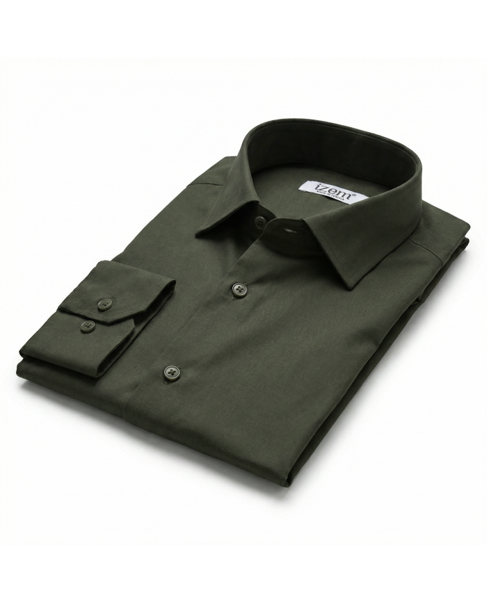 Cravate.tn | Chemise en popeline stretch Col ouvert - Vert d'olive