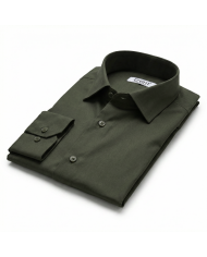 Cravate.tn | Chemise en popeline stretch Col ouvert - Vert d'olive