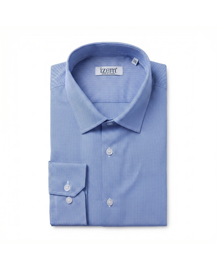 Cravate.tn | Chemise vichy Col ouverte Regular Fit - Bleu (Grande Taille)