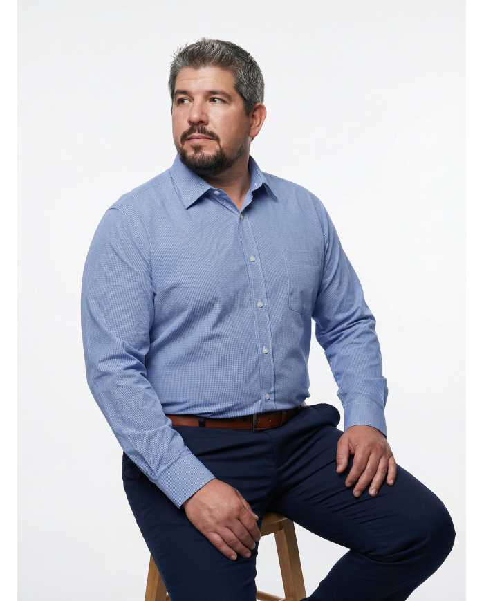 Cravate.tn | Chemise vichy Col ouverte Regular Fit - Bleu (Grande Taille)