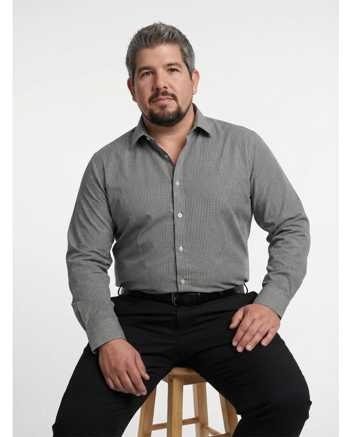 Chemise vichy Col ouverte Regular Fit - Noir (Grande Taille)