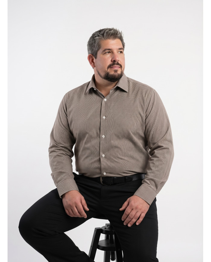 Chemise vichy Col ouverte Regular Fit - Marron (Grande Taille)