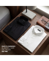 Pack 2 Chemises Col italien en popeline stretch - noir et blanche