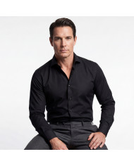 Pack 2 Chemises Col italien en popeline stretch - noir et blanche