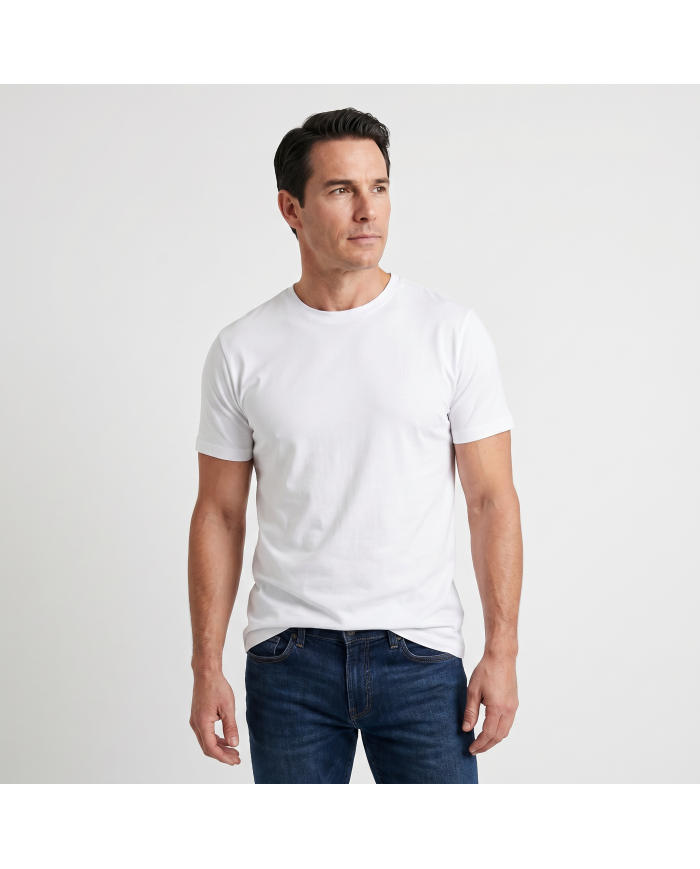 T-shirt blanc col rond 100% coton