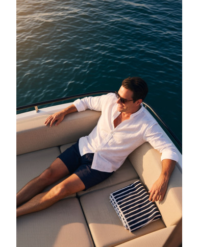 Chemise Col mao en coton aspect lin Blanche uni