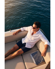 Chemise Col mao en coton aspect lin Blanche uni